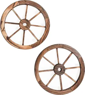 Whlwgn-35cm-2x Trademark Innovations Decorative Vintage Wood Garden Wagon Wheel With Steel Rim