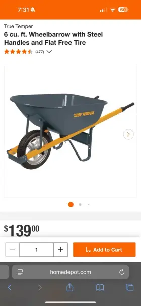 R6stffec True Temper Wheelbarrow 6-cu-ft Never Flat Tire Steel Handles Black Yellow