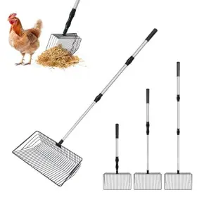 Cls20240906 Tullyllify 10-inch Large Chicken Poop Scooper 38-inch Long Handled Adjustable Sifting
