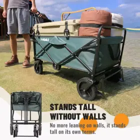 Tunearary 445041073034 4.94 Cu. Ft. Outdoor Metal Foldable Dark Green Heavy-duty Wagon Garden Cart With
