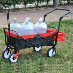 Tunearary 445051840879 3.33 Cu. Ft. Black And Red Fabric Outdoor Portable Foldable Utility Garden Cart