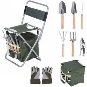 L1041yf47773 Tunearary 9-piece Garden Tools Set With Folding Seat Detachable Tool Kit