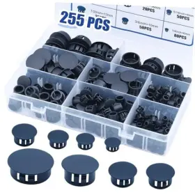 024-255pcs-bk Uillcuet Uill--024-255pcs-bk 255pcs 8 Sizes Black Plastic Hole Plugs Round Drilling 255pcs-8size-black