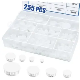 024-255pcs-w Uillcuet Uill--024-255pcs-w 255pcs 8 Sizes White Plastic Hole Plugs Round Drilling 255pcs-8size-white