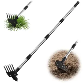 Ctpz-01 Ukiupop 2-in-1 Heavy-duty Garden Hoe With 5-tine Rake 30 Inch To 60 Adjustable Handle