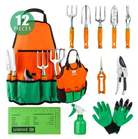 Ugp02g Ukoke 12 Piece Aluminum Garden Tools Set Gardening Apron With Storage Pocket
