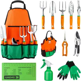 Ugp02gfba Ukoke Garden Tool Set 12 Piece Aluminum Hand Kit Canvas Apron With