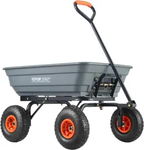 Vevor 197988109556 4 Cu.ft. 600lbs Poly Garden Cart Dump Wagon Heavy Duty Wheel Wheelbarro