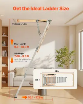 Vevor 197988147237 Attic Ladder 375lbs / 170kg Capacity 9.8 To 10.3 Ft 3 3.13 M Height