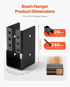 Vevor 197988147619 24 Pcs Joist Hangers For 1.93x3.62 In / 49x92 Mm Beam Concealed