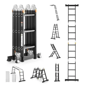 Vevor 197988484653 Multi-purpose Folding Ladder 7-in-1 3 Step 12ft With Scaffolding Plank