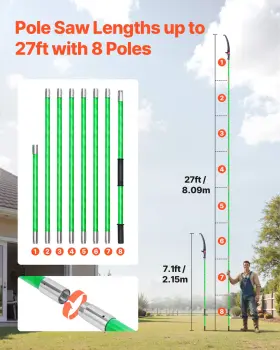 65mn Vevor 197988535928 Manual Pole Saw Extendable Tree Pruner 3.87-27 Ft Steel Blade