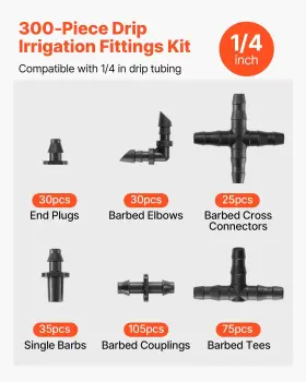 Vevor 197988701088 Drip Irrigation Fittings Kit For 1/4 Inch Tubing 300 Pcs System Pa