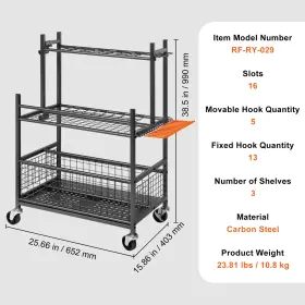 Vevor 313089146140 16 Slots Garden Tool Organizer Yard Tower Rack With Hooks Wheels Long