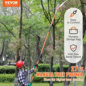 Gzj-8m8 Vevor Manual Pole Saw 7.3-27 Ft Extendable Tree Pruner #3
