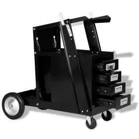 142363 Vidaxl Welding Cart With 4 Drawers Black Trolleys Storage Garden Holder
