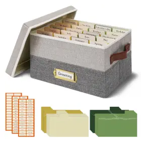 B0f9dk18v4 Vienrose Greeting Card Organizer Box 20 Dividers 84 Labels Photos Crafts