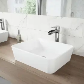 Vigo 711181665611 Marigold Modern White Matte Stone 18 Inch L X 14 W 5 H Rectangular Vess