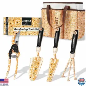 Gt5001 Visit The Aimerla Store 5-piece Heavy Duty Aluminum Gardening Tool Set With Non-slip Grip And Bag