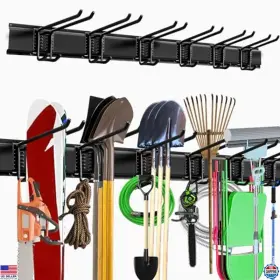B0cj8xtdr4 Visit The Noeaike Store 48 Inch Heavy-duty Wall-mounted Garage Storage Rack With 3 Rails And 6 Hooks - Black