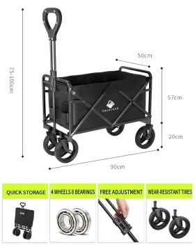 Vockjour 705598024321 Collapsible Folding Wagon Cart With Wheels Heavy Duty Outdoor Grocery Utilit #2