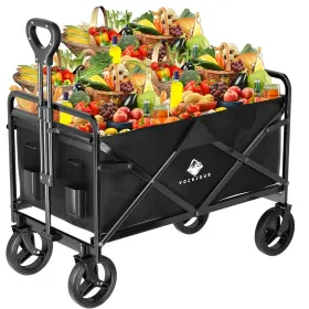 Vockjour 705598024321 Collapsible Folding Wagon Cart With Wheels Heavy Duty Outdoor Grocery Utilit