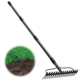 17chipa-hz-4jie Vughiua Rake 63 Inch Garden Bow With 17 Tines Heavy Duty Raking Tool For
