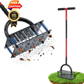 Wk-0003 Wakuka Lawn Aerator Tool 16 Iron Spikes Manual Grass Black Red