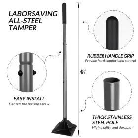 Walensee 734257021548 Steel Tamper With 48 Inch Handle 8 X8 Garden Rubber Grip For Laborsaving All #3