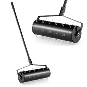 Wellfor 445002691628 21 Inch Black Manual Garden Rolling Lawn Aerator Filled With Sand Or Stone