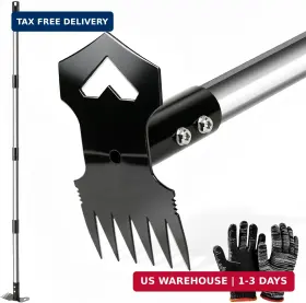 Welloplo 702291190049 60 Inch Weed Puller Tool With Long Handle 2-in-1 Rake And Garden Hoe Stand Up W