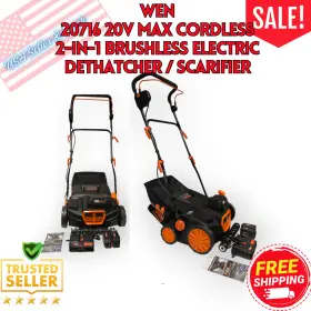 20716 Wen 20v Max Cordless 15-in 2-in-1 Brushless Electric Dethatcher/scarifier