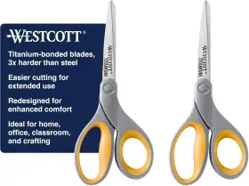 13901 Westcott 8-inch Titanium Scissors For Office Yellow/gray Gray/yellow