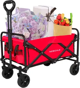Westpower 726084599079 Small Collapsible Folding Red Pull Wagon Cart For Grocery Travel Garden