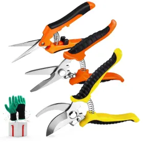 Wevove 720226088742 3 Pack Garden Pruning Shears Stainless Steel Blades Handheld Pruners Set With