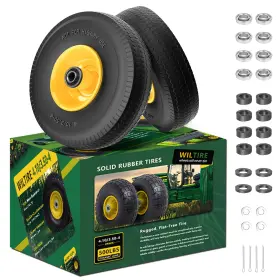 10bl-yellow Wiltire 2 Pack 4.10/3.50-4 Flat Free Tire And Wheel 10-inch Solid Replacement