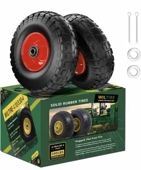 10cc-red Wiltire 2 Pack 4.10/3.50-4 Flat Free Tire And Wheel 10-inch Solid Replacement