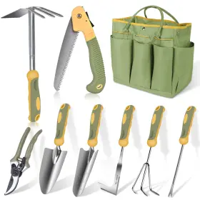Hd-j-0026 Wisakey Garden Tool Set 9 Piece Stainless Steel Heavy Duty Green Gardening Tools Wit