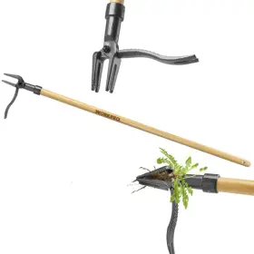 153017 Workpro Weed Puller Tool Heavy-duty 4claw Head 44 Inch Bamboo Handle Stand-up Weeder