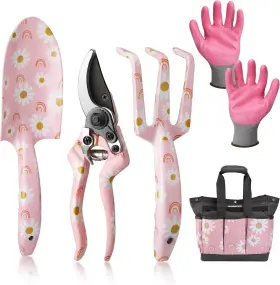 Workpro 711181075243 5pcs Garden Tool Set Heavy Duty Aluminum Hand Tools Bag Pink Gifts Gardeners