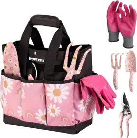 Workpro 820909684947 5pcs Gardening Tools Aluminum Heavy Duty Garden Tool Set With Pink