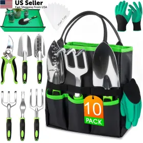 Wowbox Wbg09 Garden Tools Set - 10 Pcs Heavy Duty Gardening Hand Black Grey