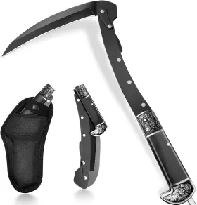 Yeesoom 313101765748 Black Sharp Folding Sickle Knife Two Section Foldable Scythe Wooden