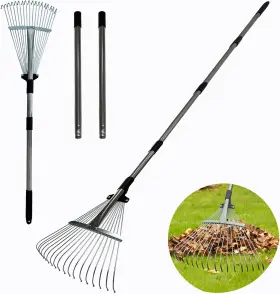 Yipinve 789344186389 Garden Rake For Leaves Metal Leaf Lawns With Adjustable Handle 34 Inch
