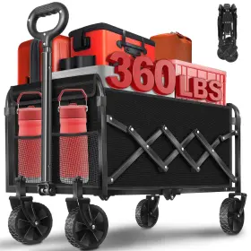 Yollber 635412475230 Wagons Carts Foldable 360 Lbs With Adjustable Handle Black Lightweight Port