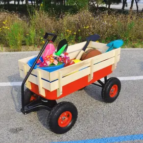 Yopto 045791393924 Outdoor Sport Wagon Tool Cart Wooden Side Panels Air Tires Buggy