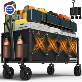 Yozoia 717308646617 35 L Extra Long Wagons Carts Foldable 360lbs Heavy Duty Collapsible Wagon
