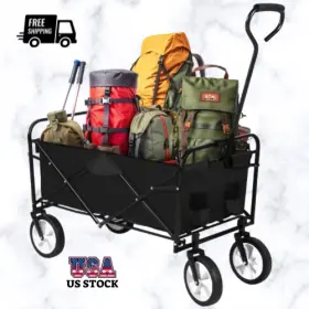 Yssoa 840166252888 Folding Garden Cart Collapsible Wagon With 360 Degree Swivel Wheels
