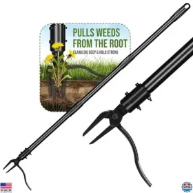 B0d4j6jckx Yuanling Stand Up Weed Puller 4-claw Steel Head Long Handle Root Remover Tool 64 Inch