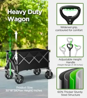 Zhejiang Pride Leisure Products Co. Ltd 198715234305 Beach Wagon Collapsible 220lbs With Big Wheels Foldable Black #3